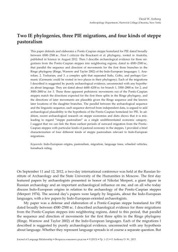 Two IE phylogenies, three PIE migrations, and four kinds of steppe pastoralism