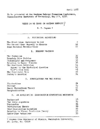 Where do we stand on maximum entropy 1971