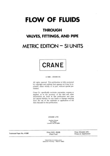 Flow of fluids through valves, fittings, and pipes (7-th print)