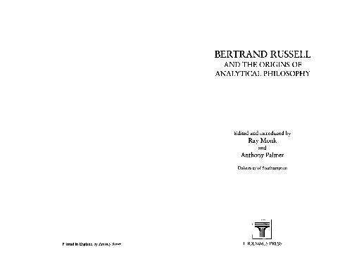 Bertrand Russell and the Origins of Analytical Philosophy