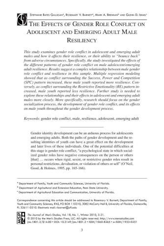 The Effects of Gender Role Conflict on Adolescent and Emerging Adult Male Resiliency