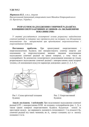 Розрахунок надходження сонячної радіації на площини енергоактивних будинків за збільшеними показниками