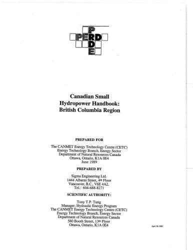 Sigma Engineering Ltd., Canadian Small Hydropower Handbook: British Columbia Region