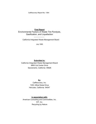 Environmental Factors of Waste Tire Pyrolysis, Gasification, and Liquefaction - report