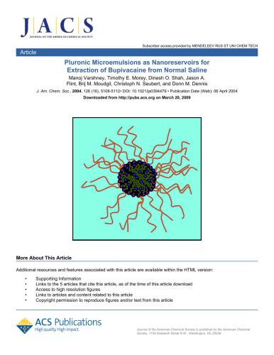 Pluronic Microemulsions as Nanoreservoirs for Extraction of Bupivacaine from Normal Saline