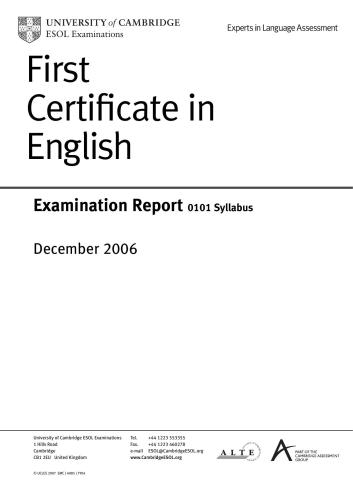 First Certificate in English. Examination Report