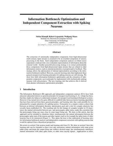 Information Bottleneck Optimization and Independent Component Extraction with Spiking Neurons