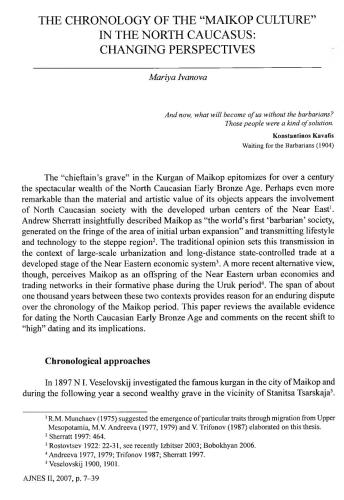 The chronology of the Maikop culture in the Northern Caucasus: changing perspectives