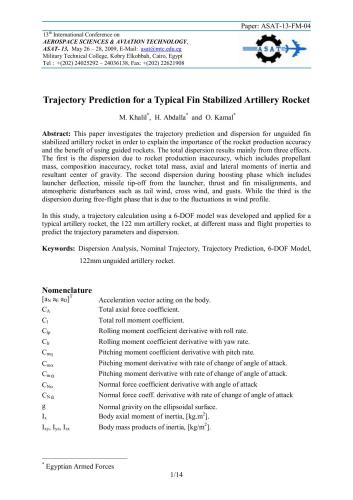 Trajectory prediction for a typical fin stabilized artillery rocket