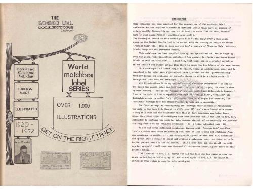 Specialised illustrated Catalogue. Vol. One. World matchbox label series, foreign made, 1920-1972″