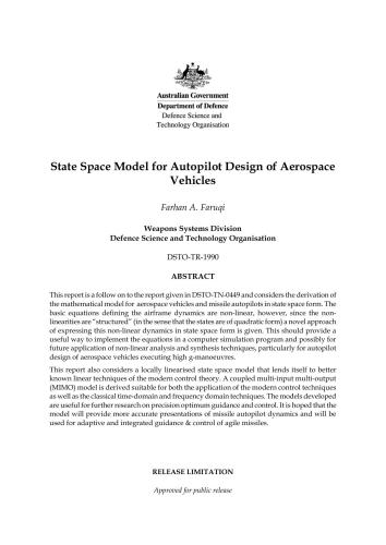 State space model for autopilot design of aerospace vehicles