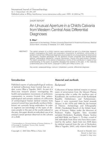 An Unusual Aperture in a Child’s Calvaria from Western Central Asia: Differential Diagnoses