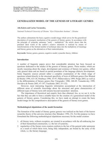 Generalized Model of the Genesis of Literary Genres