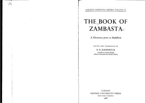 The Book of Zambasta. A Khotanese poem on Buddhism