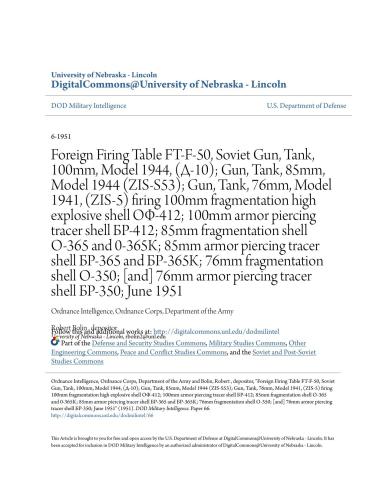 Foreign firing table FT-F-50 for soviet gun