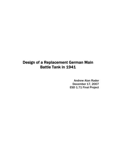 Design of a replacement german main battle tank in 1941