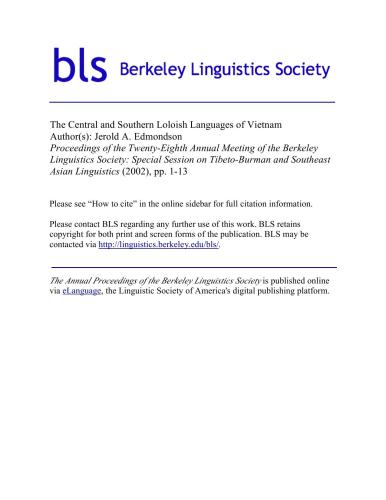 The Central and Southern Loloish languages of Vietnam