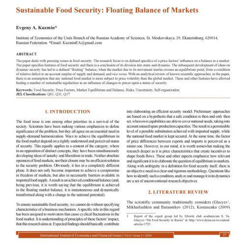 Sustainable Food Security: Floating Balance of Markets