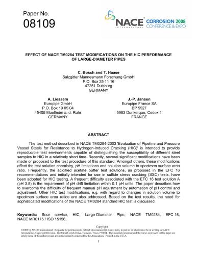 Effect of NACE TM0284 test modifications on the HIC performance of Large-Diameter Pipes