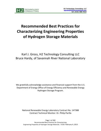 Recommended Best Practices for Characterizing Engineering Properties of Hydrogen Storage Materials (Section 6)