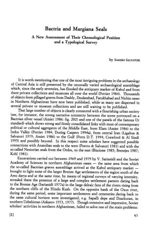 Bactria and Margiana Seals. A New Assessment of Their Chronological Position and a Typological Survey