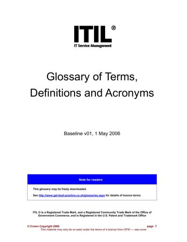 Glossary of Terms, Definitions and Acronyms