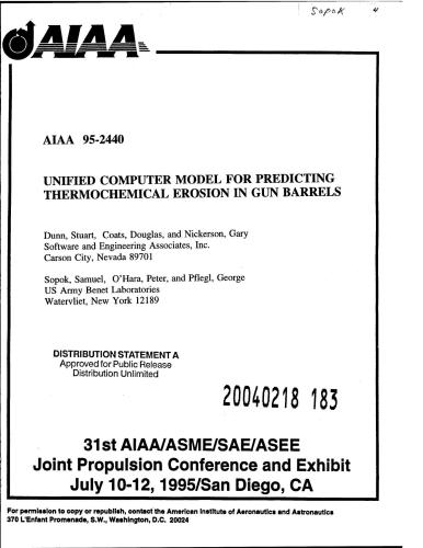 Unified computer model for predicting thermochemical erosion in gun barrels