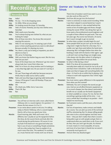 Grammar and Vocabulary for First and First for Schools - Recording Scripts