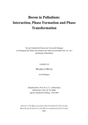 Boron in Palladium: Interaction, Phase Formation and Phase Transformation