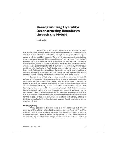 Conceptualizing Hybridity: Deconstructing Boundaries through the Hybrid