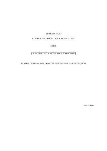 Statut général des comités de défense de la Révolution, Burkina Faso