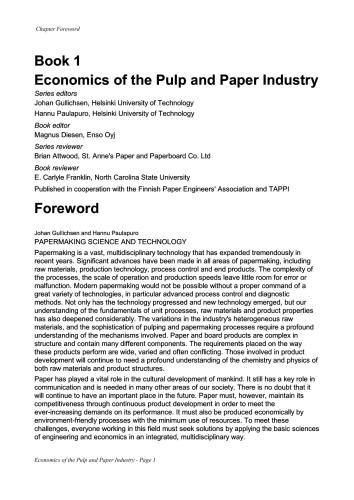 Papermaking science and technology. Economics of the Pulp and Paper Industry. Book 1