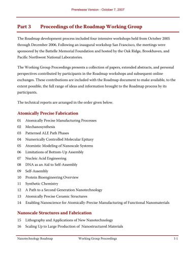 Nanotechnology Roadmap. Working Group Proceedings