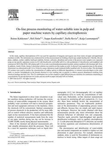 On-line process monitoring of water-soluble ions in pulp and paper machine waters by capillary electrophoresis