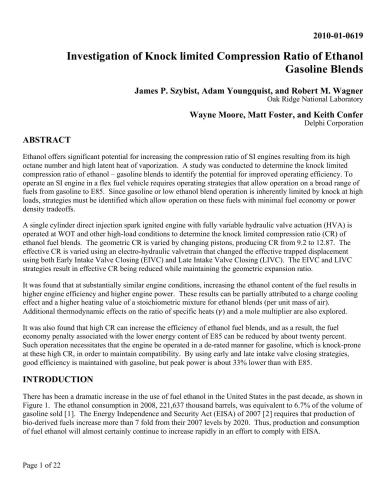 Investigation of Knock limited Compression Ratio of Ethanol Gasoline Blends