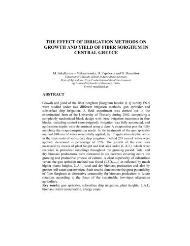 The effect of irrigation methods on growth and yield of fiber sorghum in Central Greece