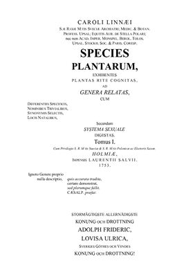 Species Plantarum, Exhibentes Plantas Rite Cognitas, аd Genera Relatas