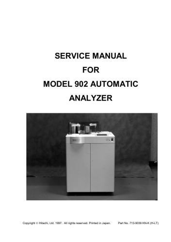 Service manual for model 902 automatic analyzer - Hitachi 902