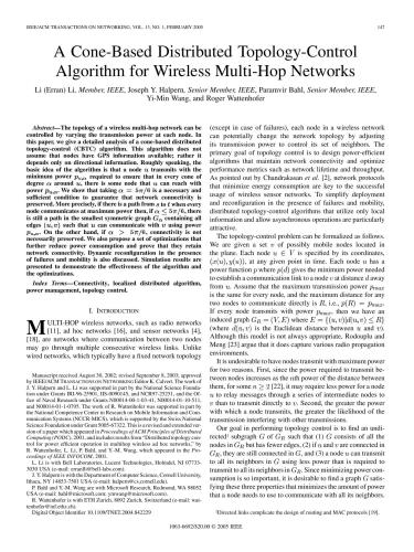 A Cone-Based Distributed Topology-Control Algorithm for Wireless Multi-Hop Networks