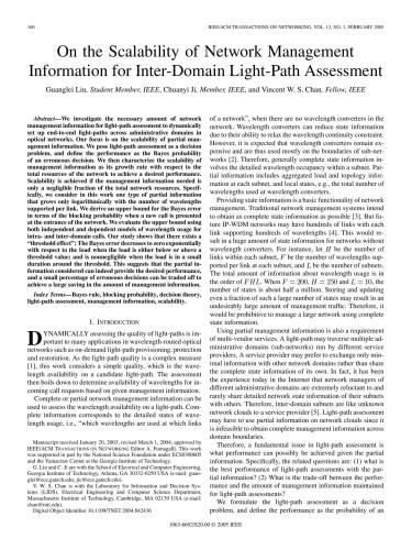 On the Scalability of Network Management Information for Inter-Domain Light-Path Assessment