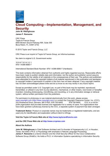 Cloud Computing - Implementation, Management, and Security