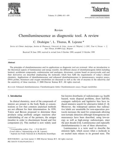 Chemiluminescence as diagnostic tool. A review