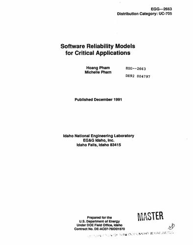 Software Reliability Models for Critical Applications