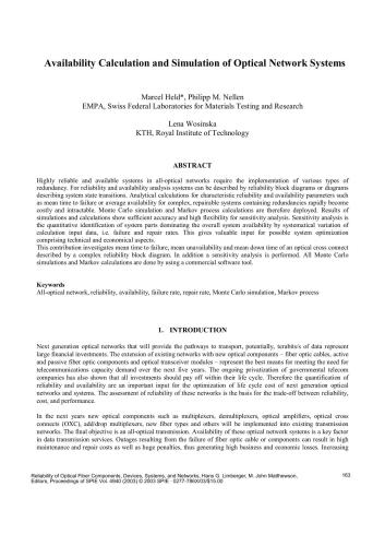 Availability Calculation and Simulation of Optical Network Systems