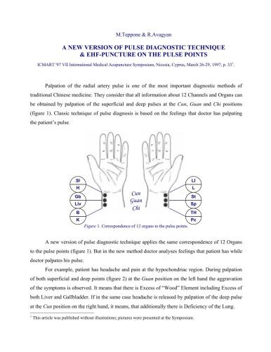 New Version of Pulse Diagnostic Technique & EHF-Puncture on the Pulse Points