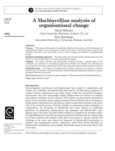 A Machiavellian analysis of organisational change