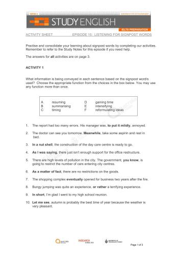 Australia Network. Study English IELTS Preparation. (Episode 15. Listening for Signpost Words)