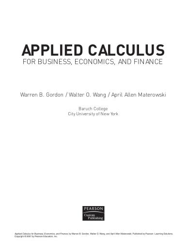 Applied Calculus For Business, Economics, And Finance