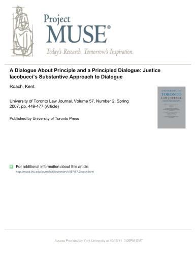 A Dialogue About Principle and a Principled Dialogue: Justice Iacobucci’s Substantive Approach to Dialogue