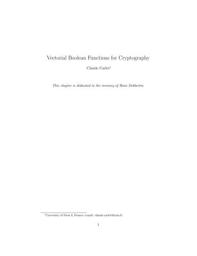 Vectorial Boolean Functions for Cryptography